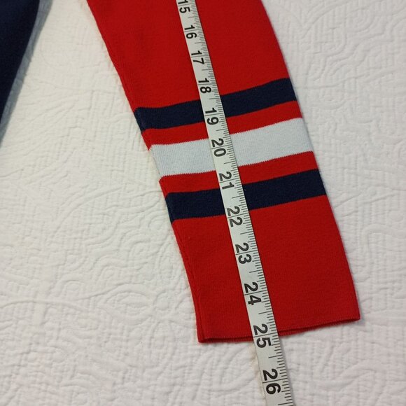 Tommy Hilfiger Sweater TH Logo  Red & Navy Full-Zip Striped Cuffs Size L/G - Picture 6 of 8